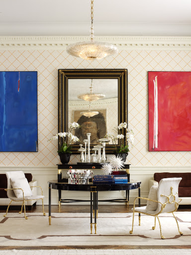 What a great mix of neutral pattern and pops of vivid color. (Richard Mishaan Design, LLC)
