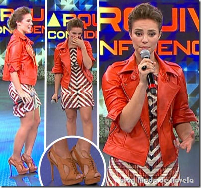Paola de Oliveira de jaqueta vermelha no Domingão do Faustão do dia 7 de agosto