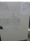 Here's our board with sketches, a list of our ideas, and a tentative layout.