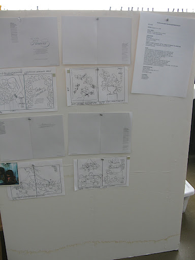 Here's our board with sketches, a list of our ideas, and a tentative layout.