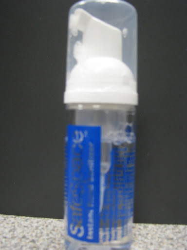 The hand sanitizer contains Benzethonium Chloride, a germicide, instead of alcohol that drys out the skin.