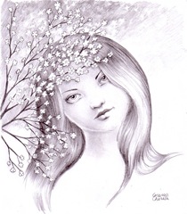 Portret de primavara - Chipul primaverii o fecioara frumoasa ca o primavara desen in creion - Spring portrait pencil drawing