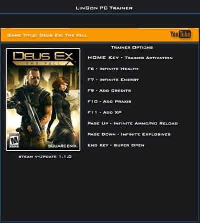 Deus Ex The Fall v1.1.0  8 Trainer LinGon 