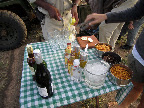 Cutting lemons for our gin and tonics - our sundowner picnic table (all the cold beverages are in the cooler box).