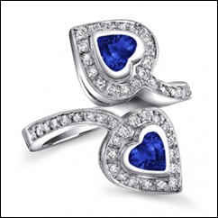 Heart Sapphire and Diamond Twin Heart Ring