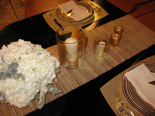 Here we used the same easy DIY candles from our fall color palette story with flowers from Matthew Robbins and this runner from David Stark for West Elm.
