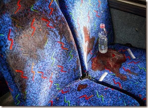 A bloodstained bus seat where soldier Eden Atias