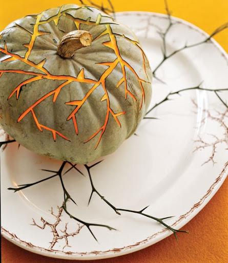 Be creative with your pumpkin carving this year! Green and white pumpkin varietals are often still orange inside, so make the most of shaving down designs without all the effort of excavating seeds. (www.pinterest.com) Be creative with your pumpkin carving this year! Green and white pumpkin varietals are often still orange inside, so make the most of shaving down designs without all the effort of excavating seeds. (www.pinterest.com)