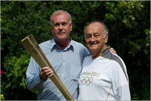 20120728 163 David Langley holding the torch with Olympic Torch Bearer Ken Allday