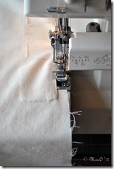 Serging the raw edge on the center back piece.