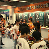 Japanese baseball has cheerleaders - here they are before the game, getting ready with kids who volunteered to join them in some pre-game dancing Japanese baseball has cheerleaders - here they are before the game, getting ready with kids who volunteered to join them in some pre-game dancing