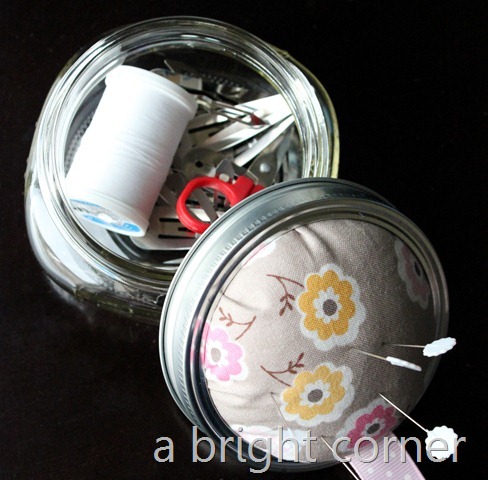 filled pincushion jar