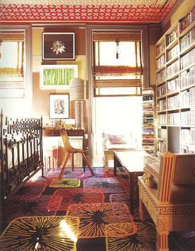 Isn't this rug so wonderful? The clean lines of the shelving and furniture allows its design to pop without being too busy. Isn't this rug so wonderful? The clean lines of the shelving and furniture allows its design to pop without being too busy.