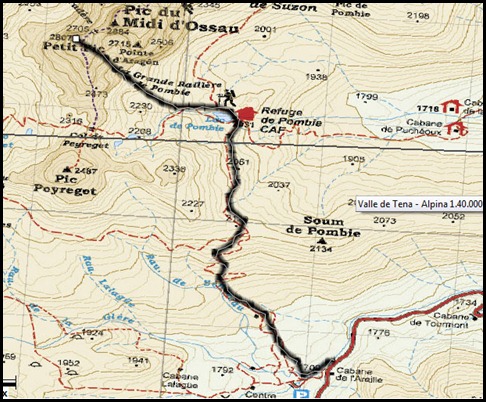 Corredor de La Fourche 350m AD 50º y Petit Pic 150m IV 60º (Midi d'Ossau, Portalet) Mapa Corredor de La Fourche 350m AD 50º y Petit Pic 150m IV 60º (Midi d'Ossau, Portalet) Mapa
