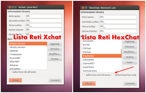 lista reti HexChat vs XChat
