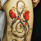 leg tree treble clef with red birds - Leg Tattoos Designs