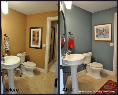 March Before and After Party! from Thrifty Decor Chick blue powder room March Before and After Party! from Thrifty Decor Chick blue powder room