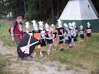 Our whole den is dressed up as Knights, and off we march!
