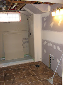 bathroom after one coat of mud.