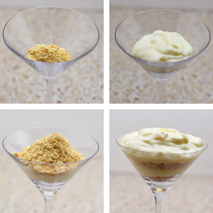 How to assemble a pineapple parfait in a party glass. A quick and easy dessert featuring healthy yogurt, pineapple, and cookie crumbs. Don't have time to make a healthy dessert or any dessert? There are no excuses now! This pineapple parfait only takes 5 minutes to make! Now that's a quick dessert! The recipe also comes with a free "Do Not Disturb / Pampering In Progress" door knob hanger so you can eat your dessert in peace! #MullerMoment #CollectiveBias #ad #pineapple #quick #easy #desserts #yogurt How to assemble a pineapple parfait in a party glass