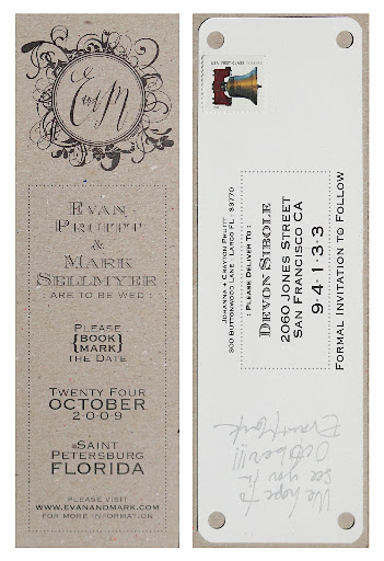 Evan designed the save the dates, which were book marks. Evan designed the save the dates, which were book marks.