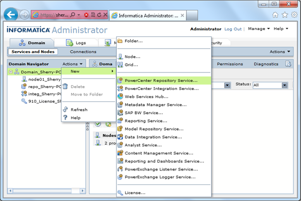 Informatica Admin Console