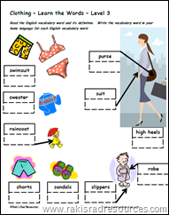 Clothing vocabulary for esl ell students