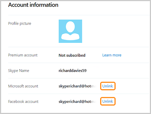disconnect skype from microsoft account