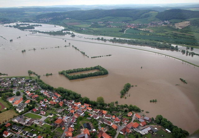 Heavy rain hit Germany during the week of 26 May 2013 and left large parts of the country flooded, mainly in the northern state of Lower Saxony and in the south near the Alps. Here, an aerial view of highwater near the town Dr&uuml;ben in Lower Saxony. There have been several severe weather warnings across the country throughout the week. Photo: Spiegel