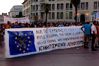 "People of Europe, the enemy is common" written in Greek, English and German.