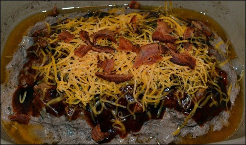 top with bacon and cheese