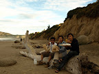 Having Hampden 'fush' n chip at the Moeraki Boulder.