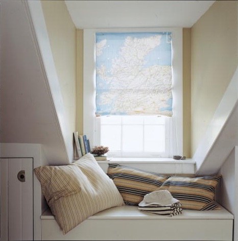 You can easily turn a map into a window shade. (Martha Stewart Living, August 2002)