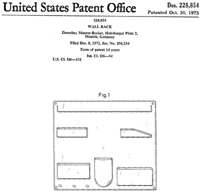 Wall-All III patent:  United States “Wall rack” design patent, number 228,854