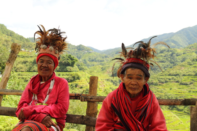 Elderly Ifugao Tribal Women at Banaue rice terraces view point, Philippines