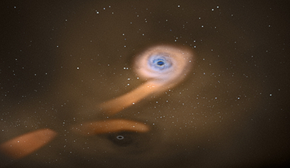 ilustração de sistema binário de buracos negros supermassivos