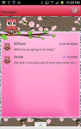 GO SMS - Cherry Blossom Owl
