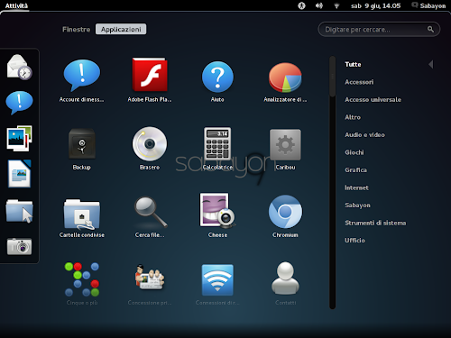 Sabayon Linux 9 - Gnome / panoramica delle attività