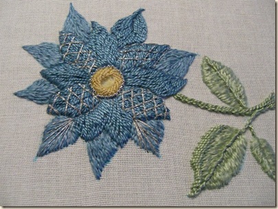 Long & Short Stitch - Sampler - Blue Flower with silver highlights