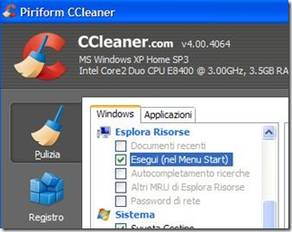 Eliminare la cronologia Esegui con CCleaner Eliminare la cronologia Esegui con CCleaner