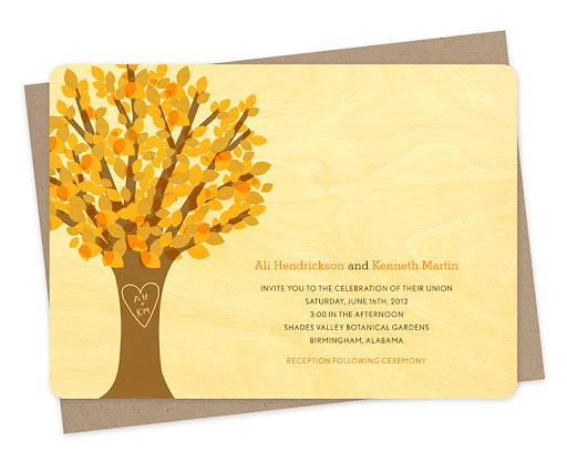 The Night Owl Paper Goods wood wedding collection is printed on thin sheets of sustainably harvested birch.