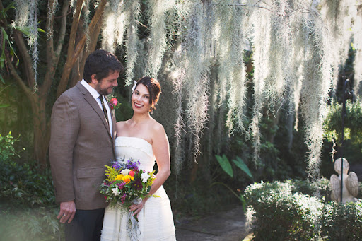 Kyle first saw his bride in the Spanish moss–filled courtyard of The Antebellum Guest House, the B&B where the duo stayed.