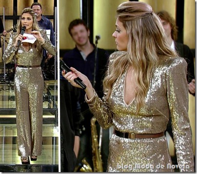 Macacão de lamê dourado da Fernanda Lima no programa Amor & Sexo do dia 14 de julho