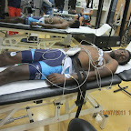 Excercise testing at Seneca, the sports science department of HAN
University in Nijmegen. Ethiopian Estifanos Gebresilassie from the Marco Polo Cycling Team being measured. (photo: Nick Mitchell)