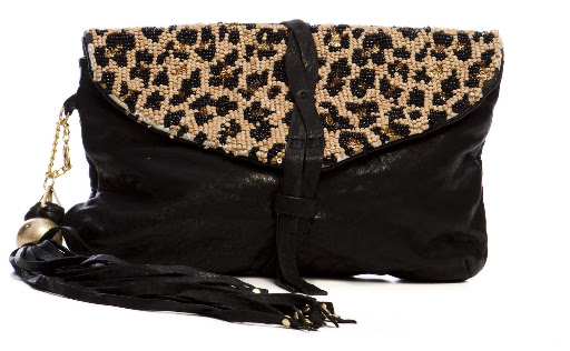 Beaded Mixed Leather Clutch
