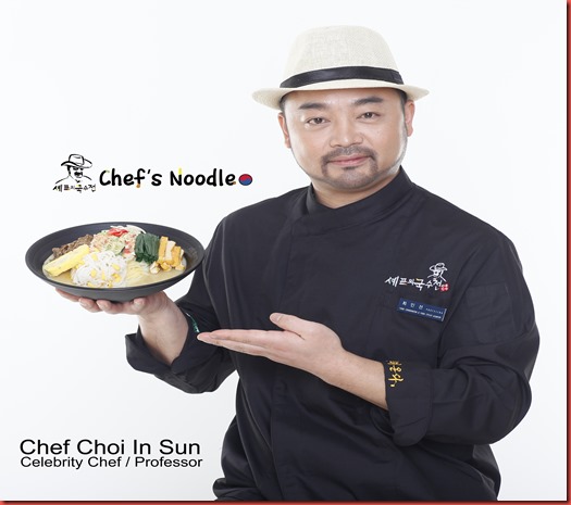 Chef Choi holding Chef's Noodle's Signature Dish