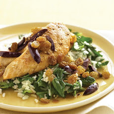 Chicken with Olives, Raisins, and Spinach Rice