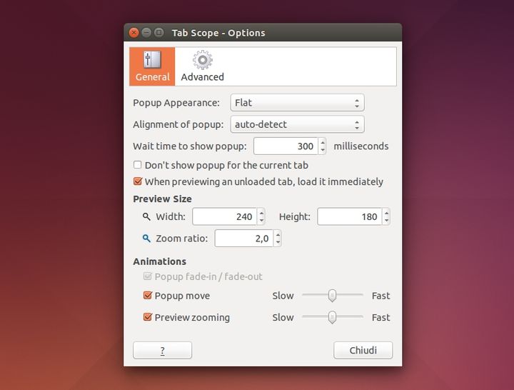 Firefox Tab Scope - Preferenze