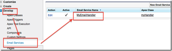 Salesforce Setup > Develop > Email Services menu