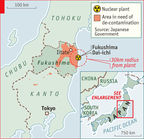 Area around Fukushima Daiichi nuclear plant in need of de-contamination. Japan government / The Economist